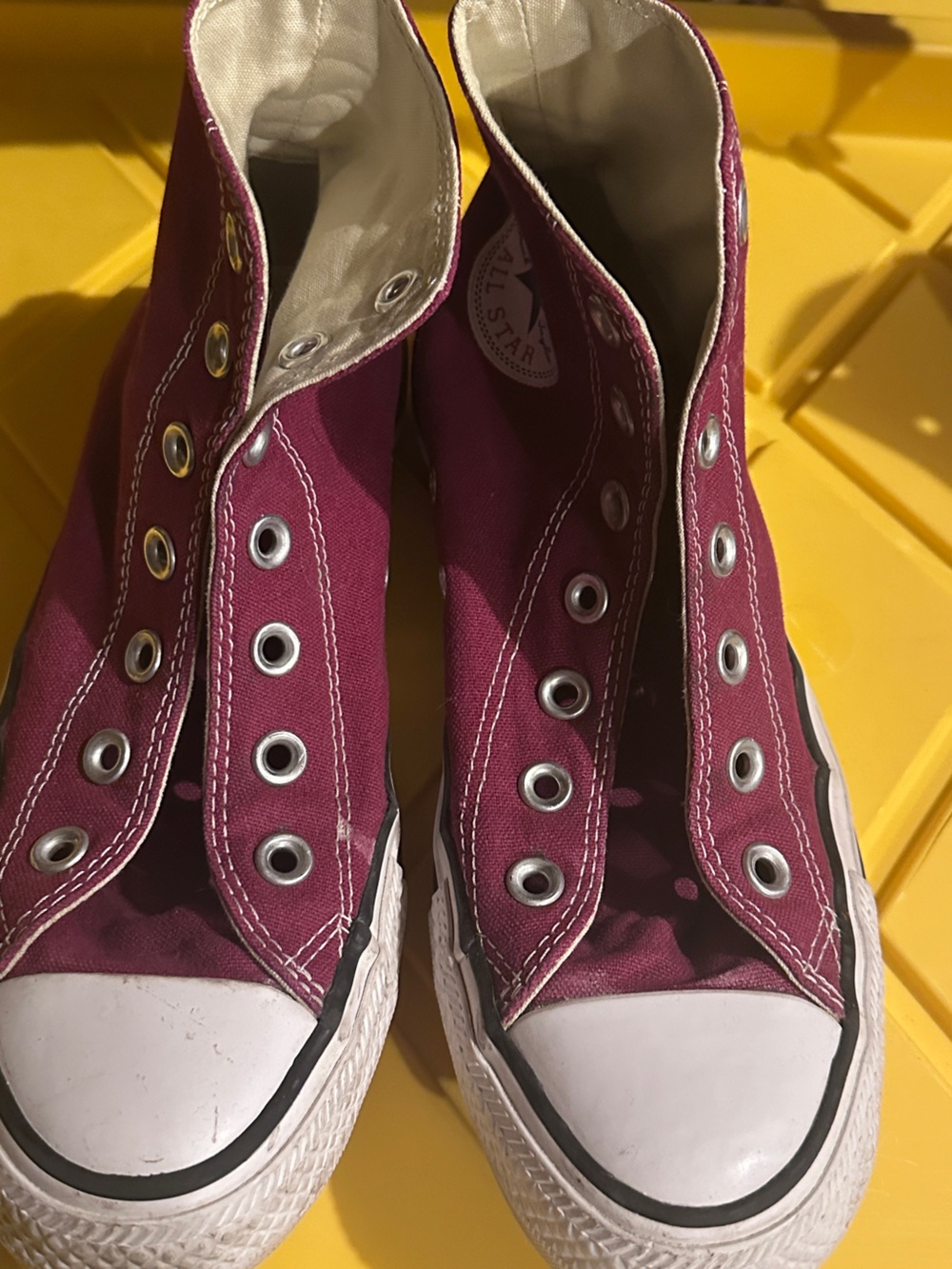 Converse High-Top Sneakers in Cream and Burgundy